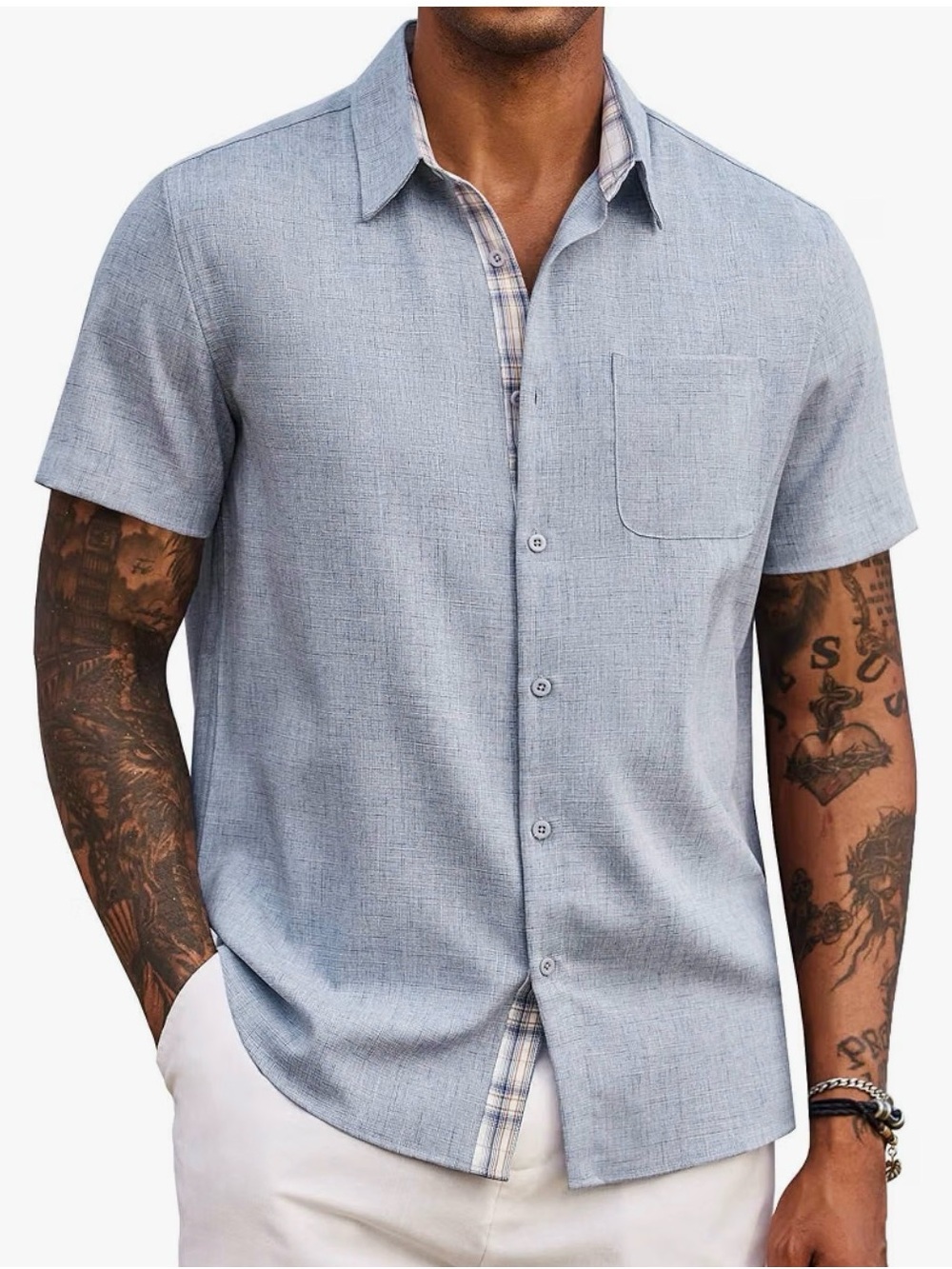 Men's Light Blue Short-Sleeve Button-Up Shirt